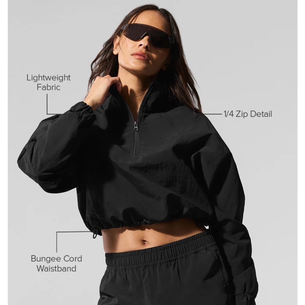 Black Alo Alumni 1/4 Zip Pullover with Bungee Cord Waistband